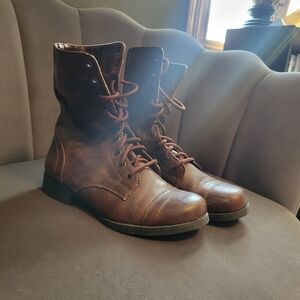 Brown Lace-Up Leather Boots
